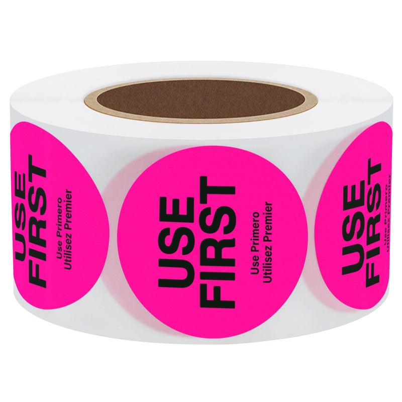 Hybsk Fluorescence USE First Stickers Restaurant Food Service FIFO Label 1.5 Inch Total 500 Labels Per Roll (Fluorescence Pink) - Image 2